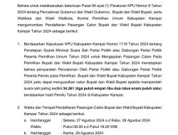 KPU Kampar Keluarkan Pengumuman Pendaftaran Pasangan Calon Bupati dan Wakil Bupati Tahun 2024